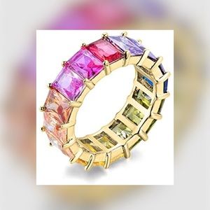 I•N•C ETERNITY EMERALD CUT RAINBOW SAPPHIRES RING